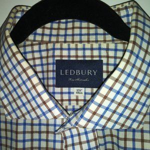 Ledbury: Men's Brown & Blue Check. Barrel cuffs, Neck: 17.5 Sleeve: 37